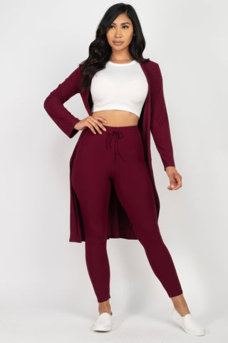 Ribbed Long Cardigan & Leggings Set - Wear Arielle