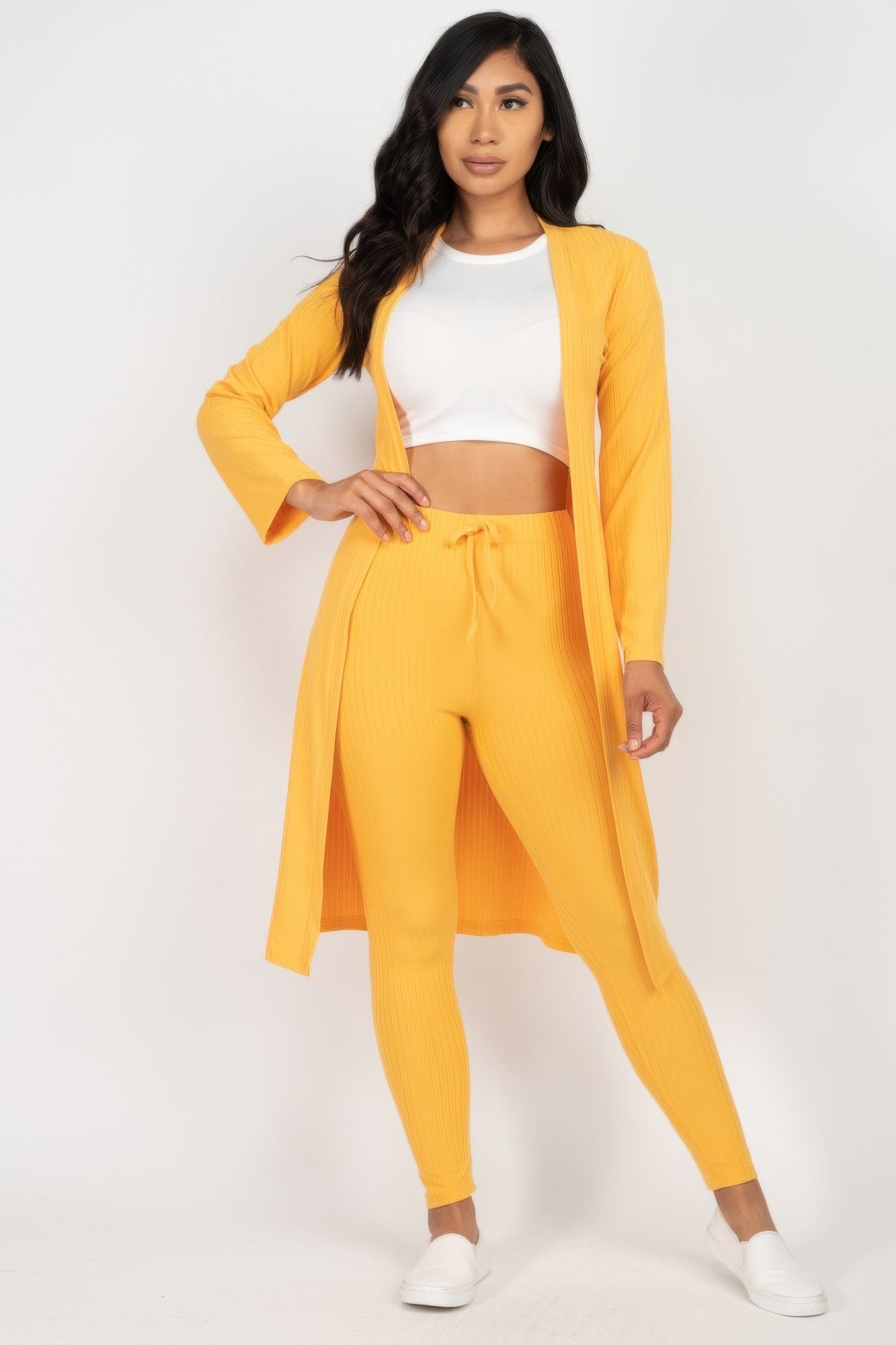 Ribbed Long Cardigan & Leggings Set - Wear Arielle