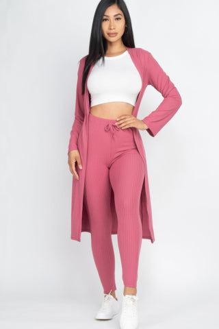 Ribbed Long Cardigan & Leggings Set - Wear Arielle