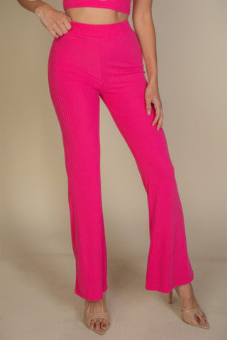 Ribbed Mock Neck Crop Tank Top & Bootcut Pants Set - Wear Arielle