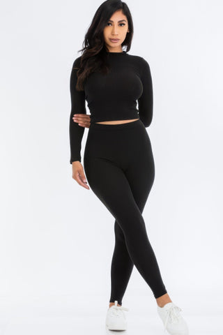 Ribbed Mock Neck Long Sleeve Top & Leggings Set - Wear Arielle