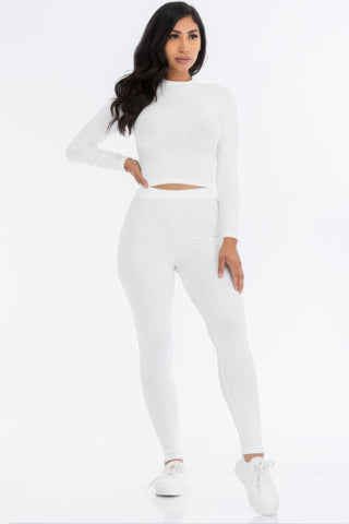 Ribbed Mock Neck Long Sleeve Top & Leggings Set - Wear Arielle