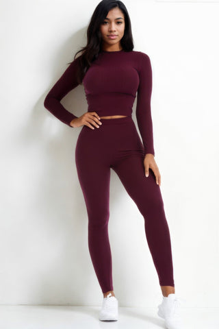 Ribbed Mock Neck Long Sleeve Top & Leggings Set - Wear Arielle