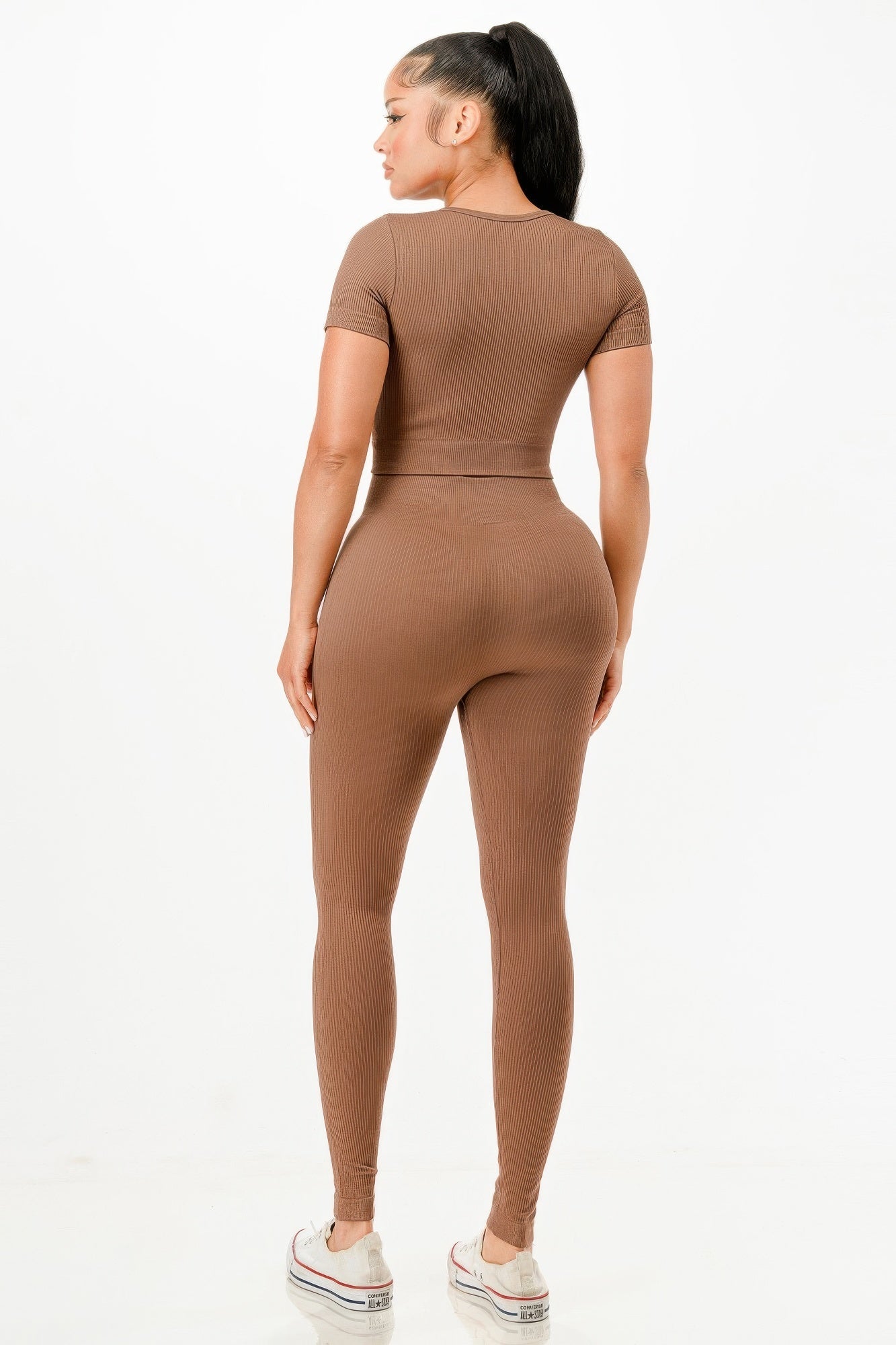 Ribbed Seamless T-shirt And Leggings Set - Wear Arielle