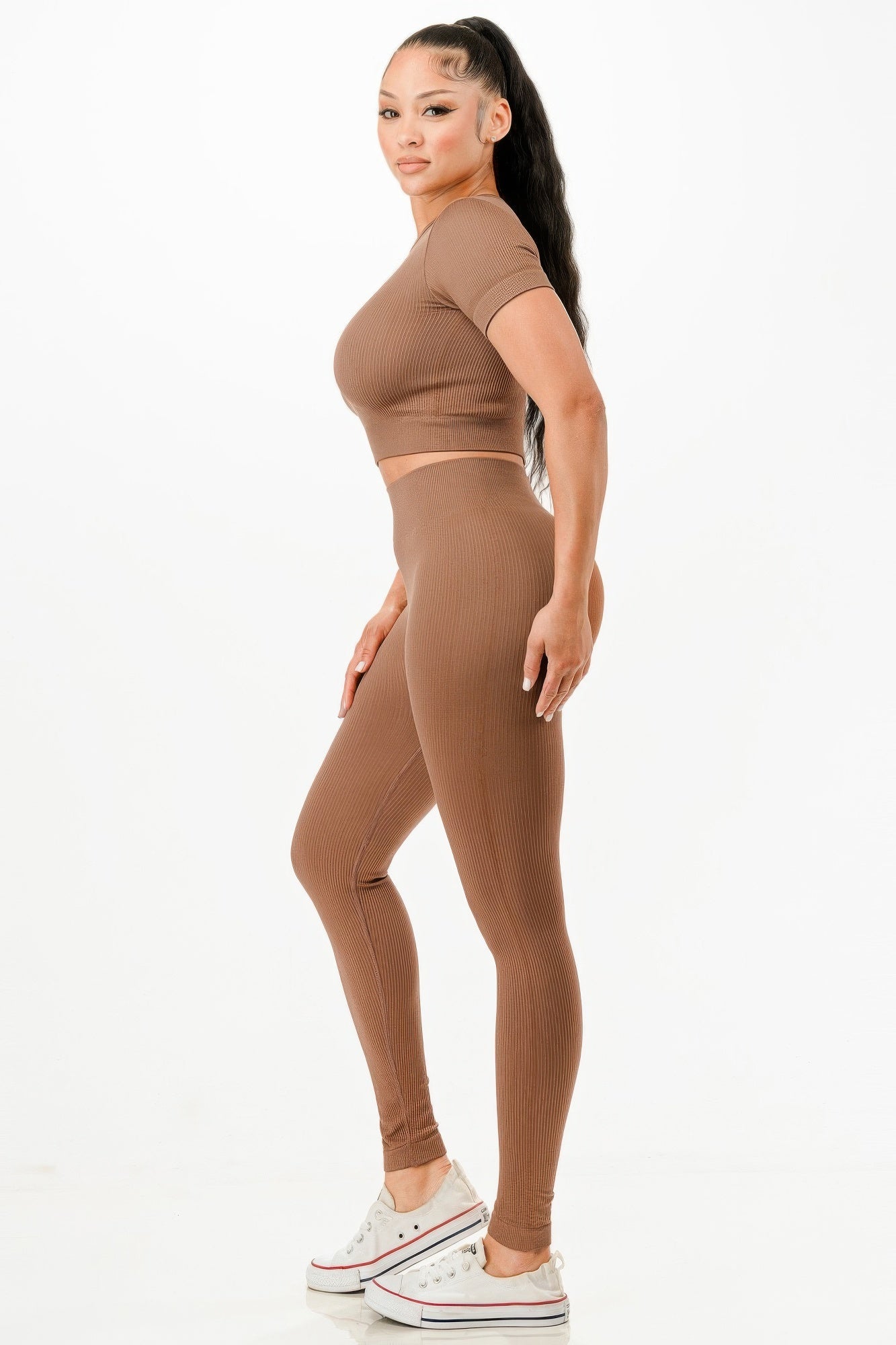 Ribbed Seamless T-shirt And Leggings Set - Wear Arielle