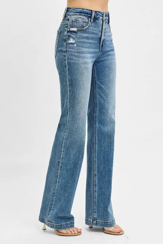 RISEN Full Size Distressed Detail Bootcut Jeans Plus Size - Wear Arielle