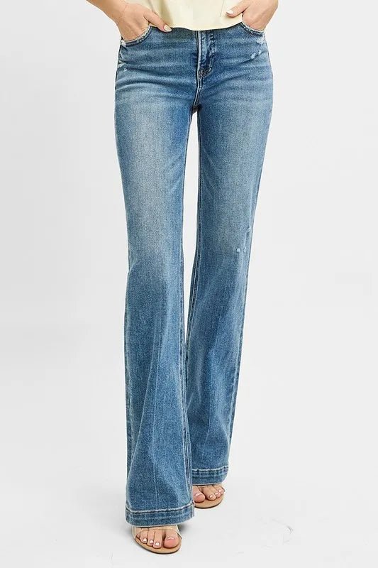 RISEN Full Size Distressed Detail Bootcut Jeans Plus Size - Wear Arielle