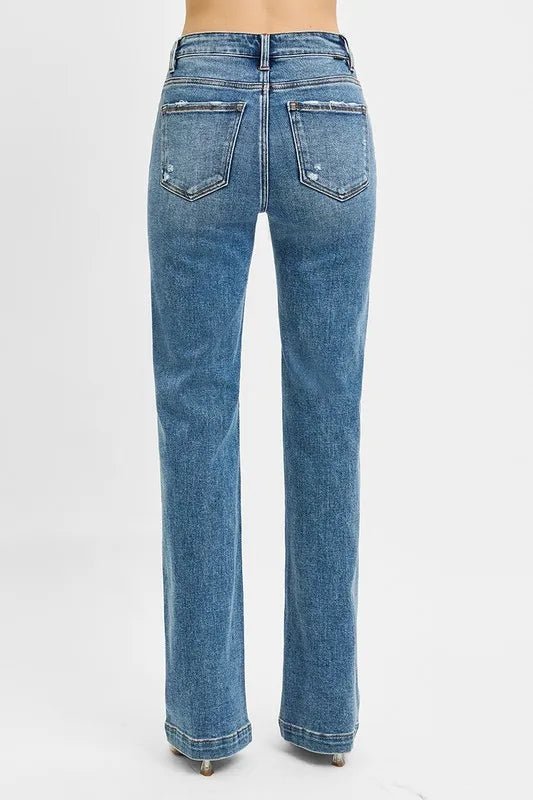 RISEN Full Size Distressed Detail Bootcut Jeans Plus Size - Wear Arielle