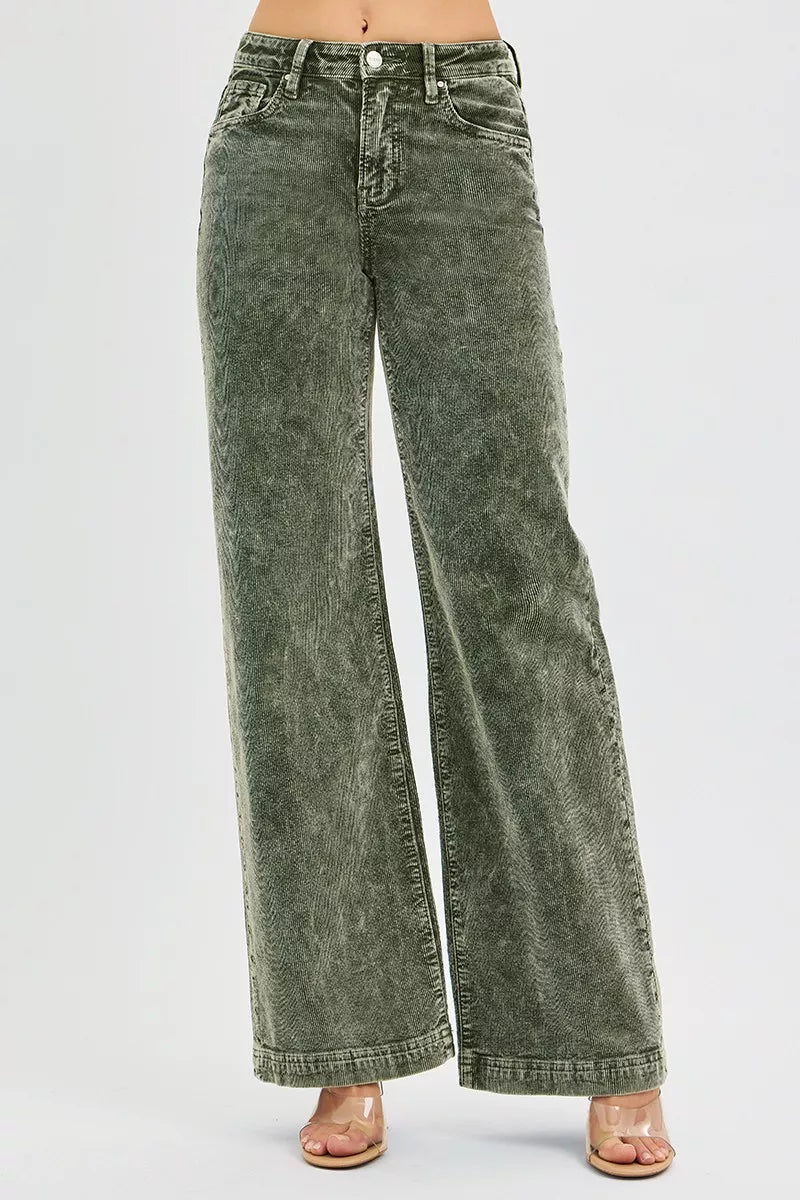 RISEN Full Size High Rise Wide Leg Corduroy Jeans Plus Size - Wear Arielle