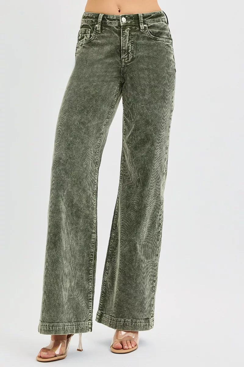 RISEN Full Size High Rise Wide Leg Corduroy Jeans Plus Size - Wear Arielle