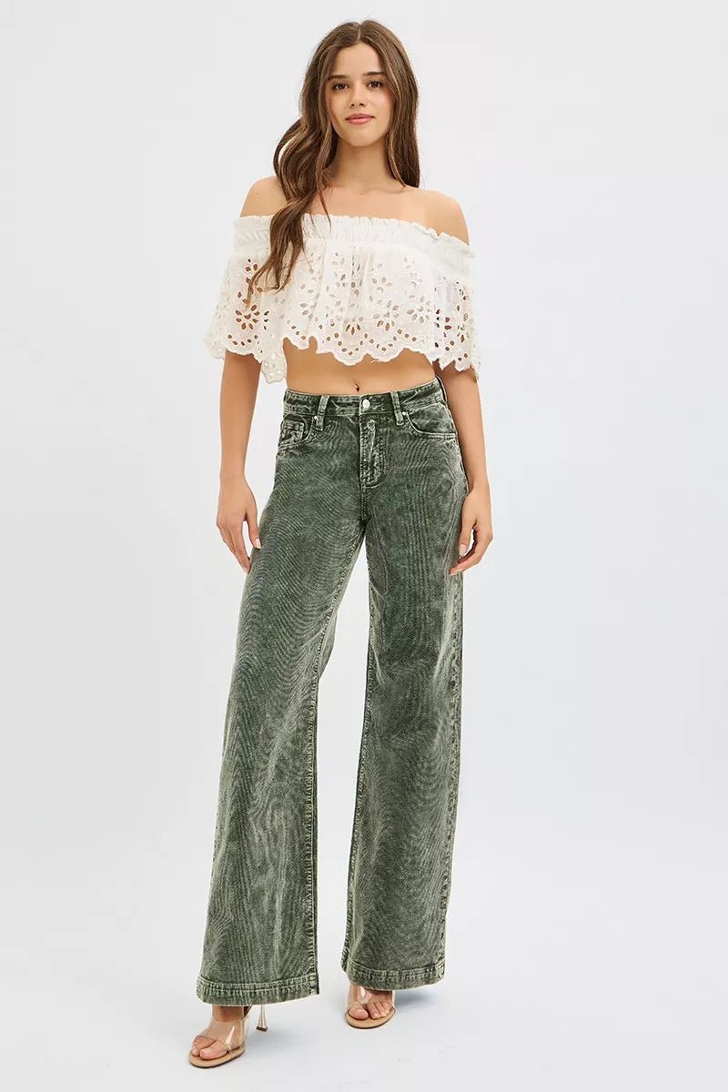 RISEN Full Size High Rise Wide Leg Corduroy Jeans Plus Size - Wear Arielle
