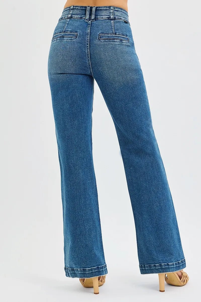 RISEN Full Size Tummy Control High Rise Bootcut Jeans with Double Button Waistband Plus Size - Wear Arielle