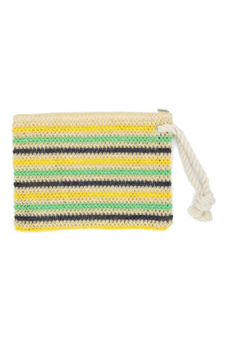 Rope Handle Multicolor Striped Straw Crochet Pouch - Wear Arielle