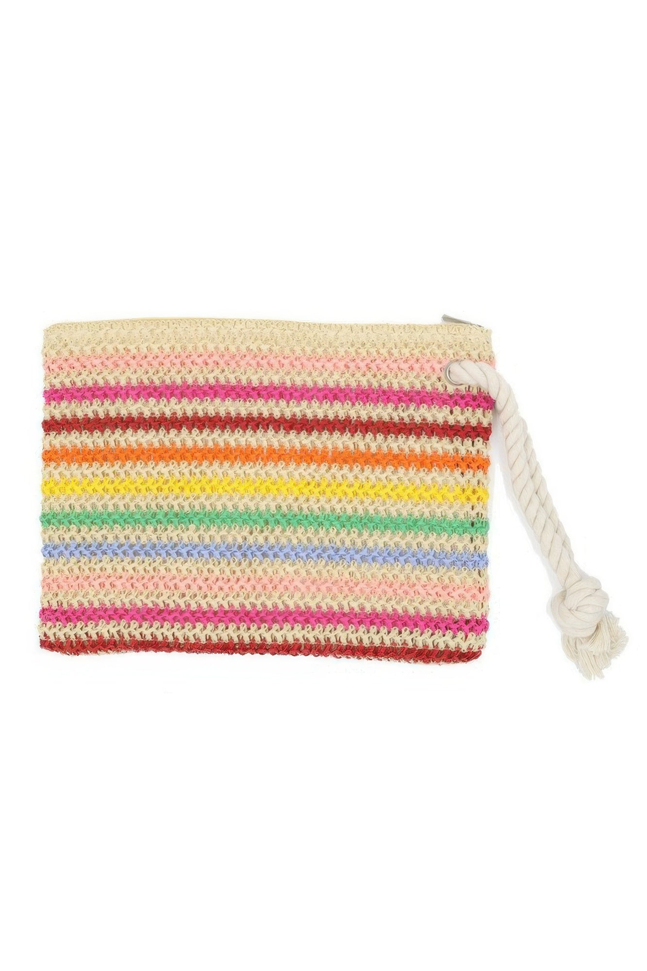 Rope Handle Multicolor Striped Straw Crochet Pouch - Wear Arielle
