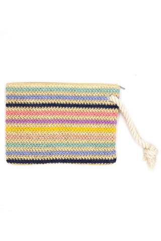 Rope Handle Multicolor Striped Straw Crochet Pouch - Wear Arielle