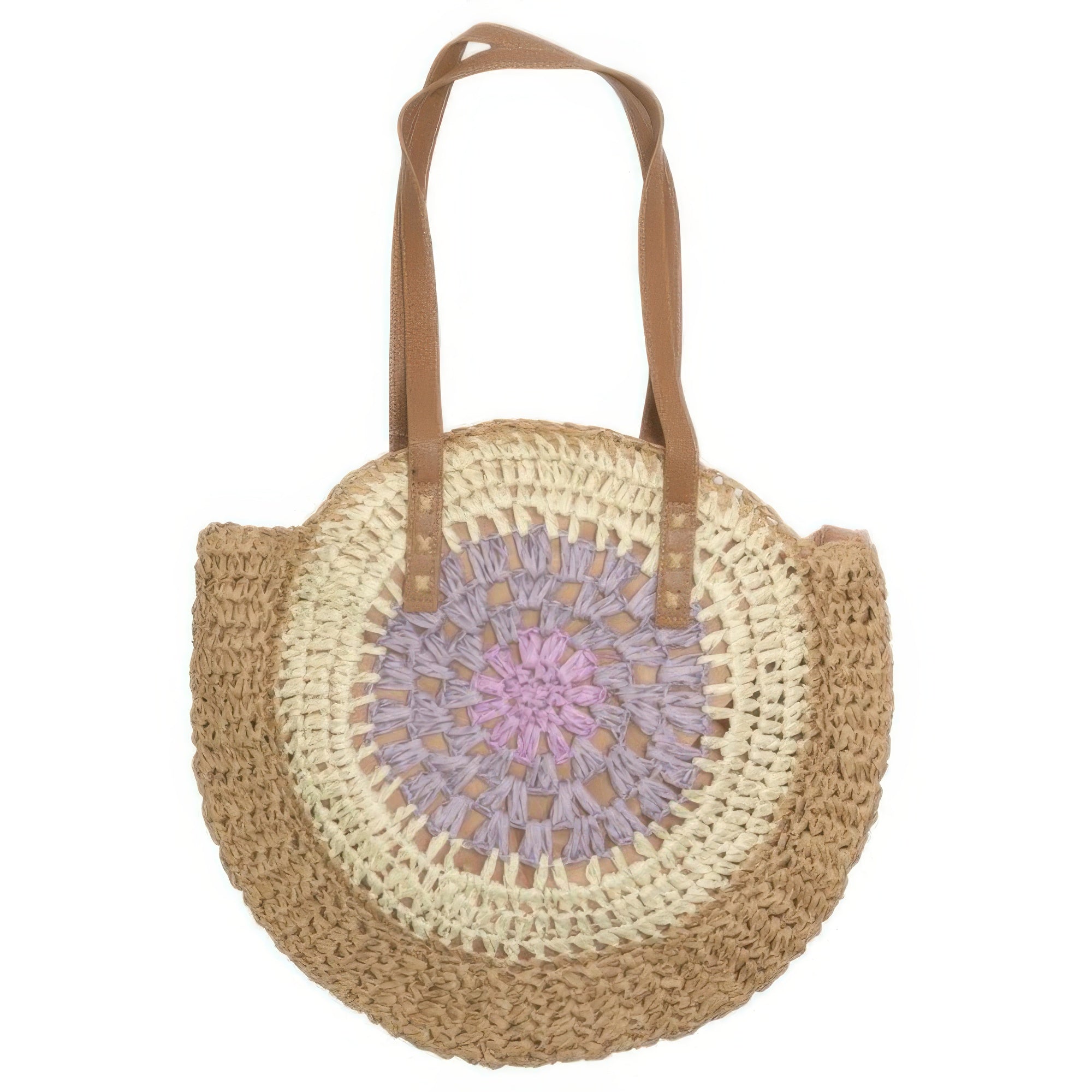 Round Straw Patterned Woven Shoulder Bag 16l - Wear Arielle