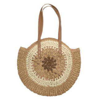 Round Straw Patterned Woven Shoulder Bag 16l - Wear Arielle