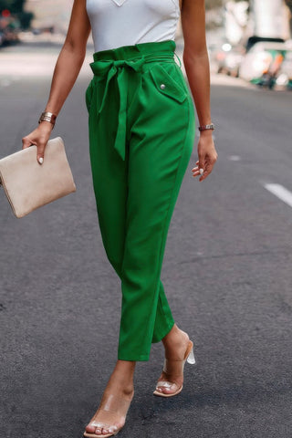 Ruffle Belt Pocket Solid Skinny Pants - Wear Arielle