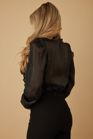 Ruffle Micro Crystal Long Sleeve Blouse - Wear Arielle