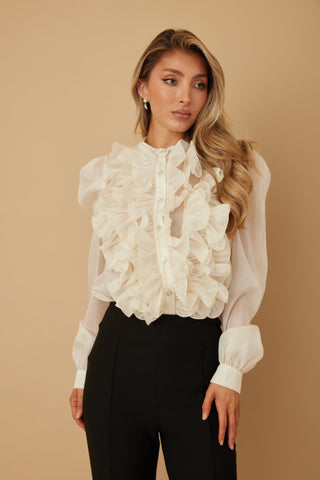 Ruffle Micro Crystal Long Sleeve Blouse - Wear Arielle