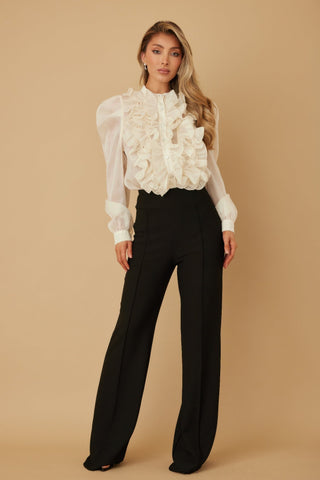 Ruffle Micro Crystal Long Sleeve Blouse - Wear Arielle