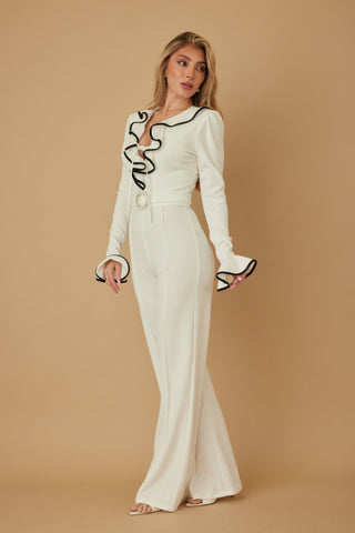 Ruffle Pattern Long Sleeve Jumpsuit - Wear Arielle