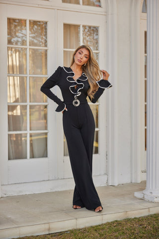 Ruffle Pattern Long Sleeve Jumpsuit - Wear Arielle