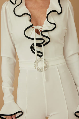 Ruffle Pattern Long Sleeve Jumpsuit - Wear Arielle