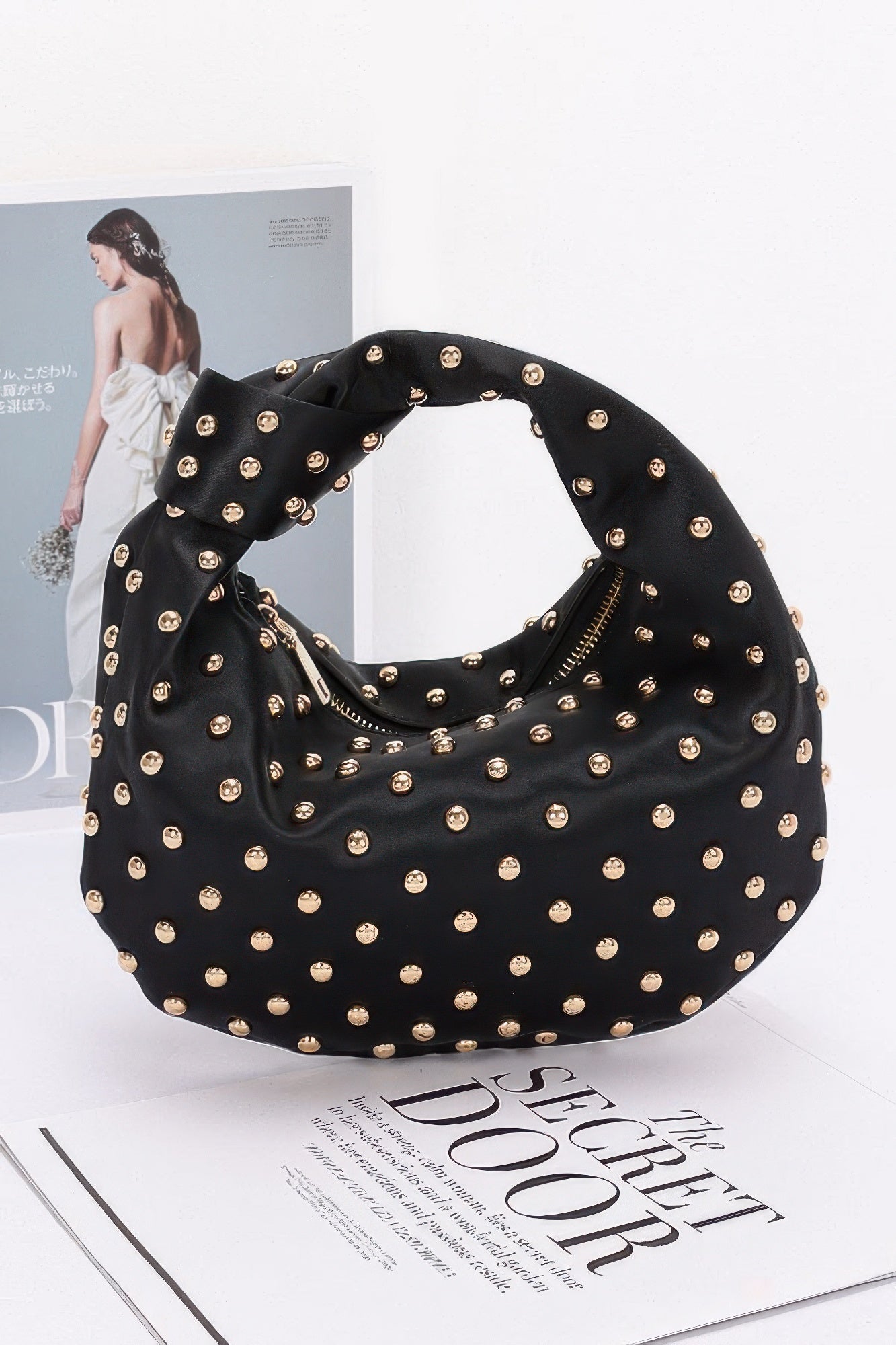 Satin Metal Studded Hobo Bag - Wear Arielle