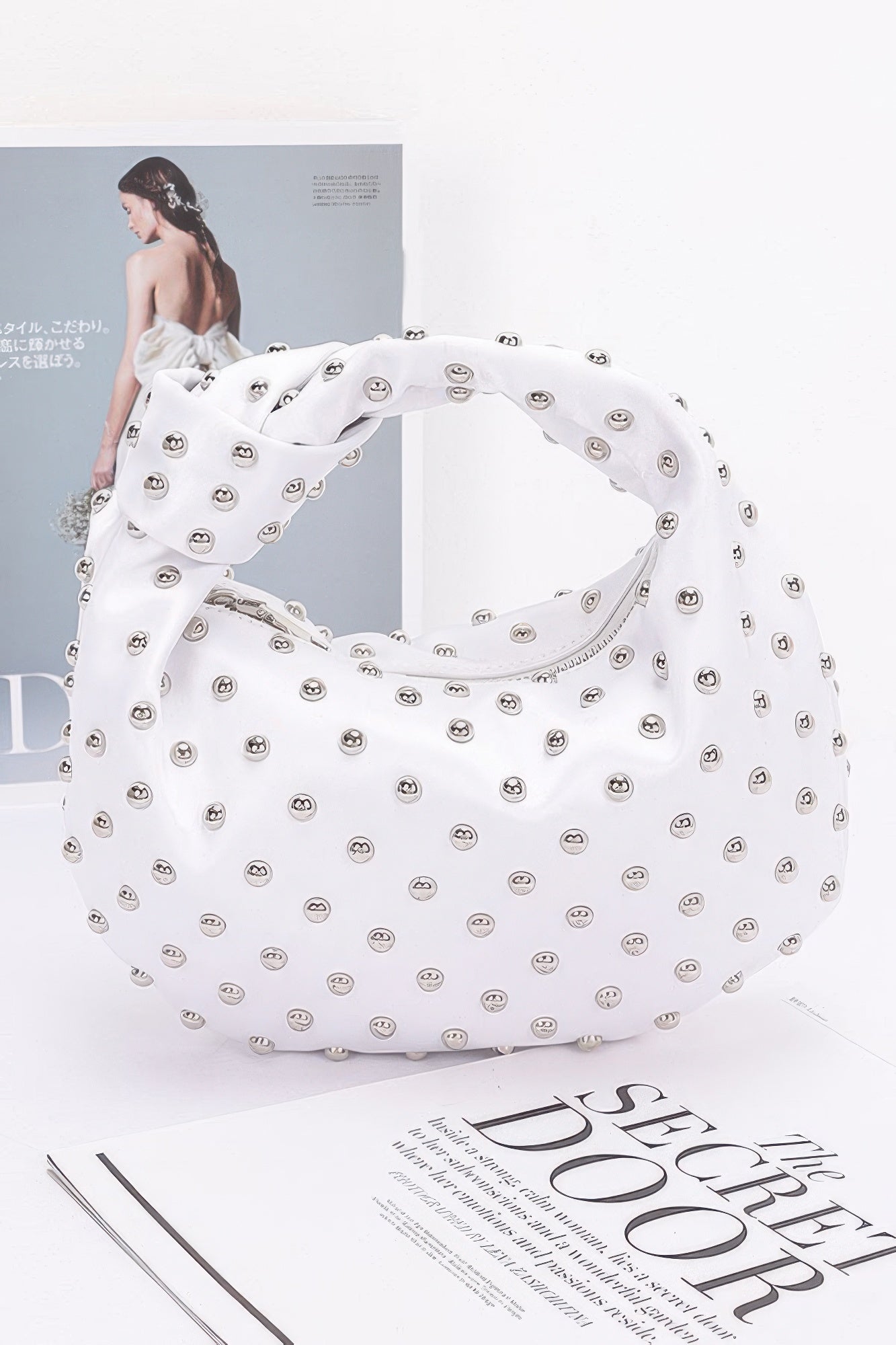 Satin Metal Studded Hobo Bag - Wear Arielle