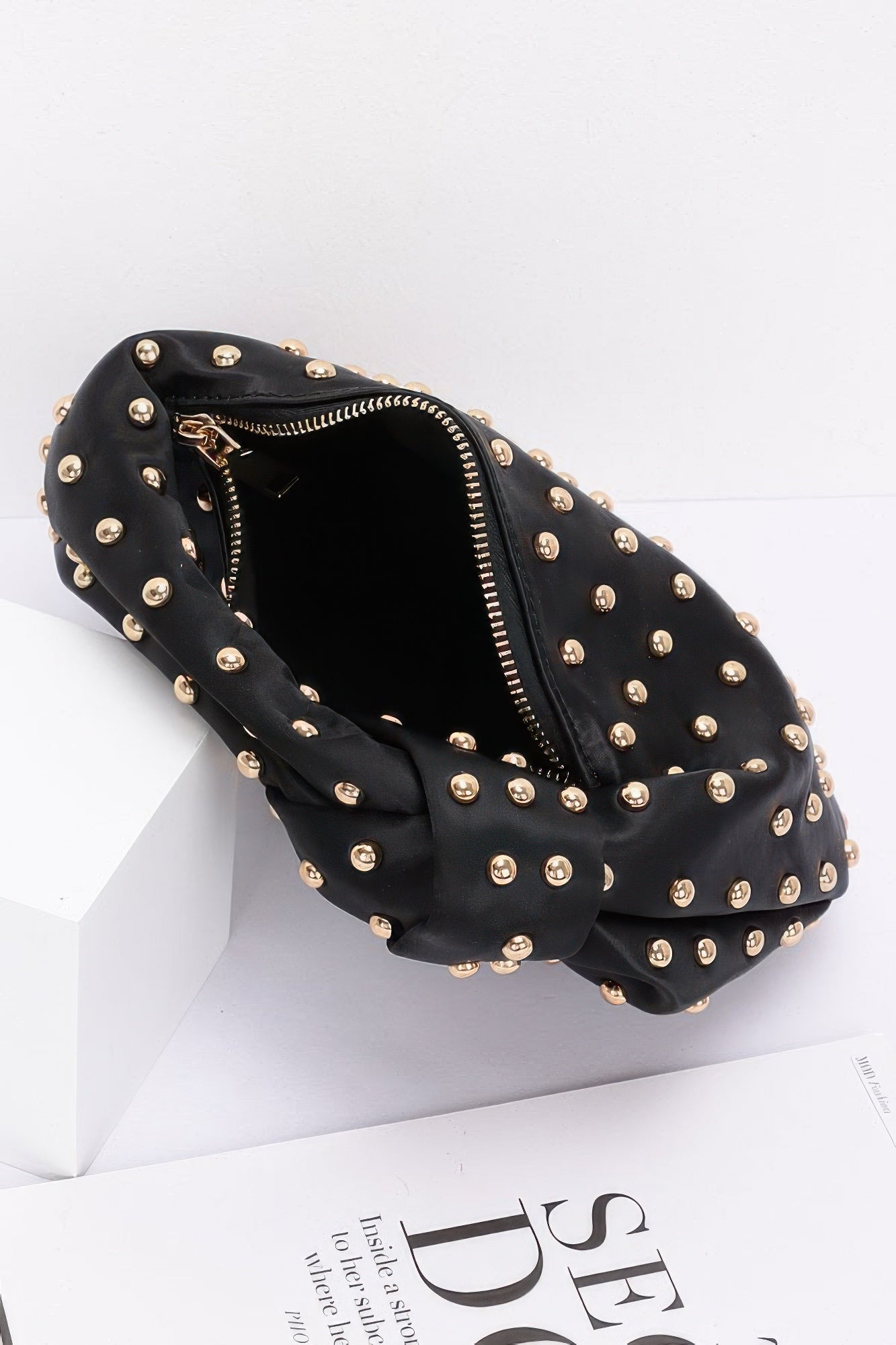 Satin Metal Studded Hobo Bag - Wear Arielle