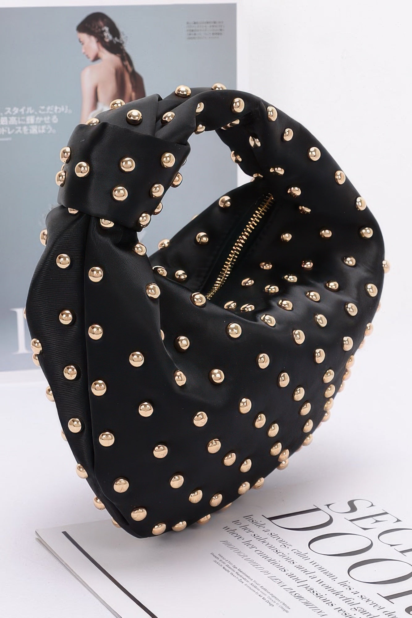 Satin Metal Studded Hobo Bag - Wear Arielle