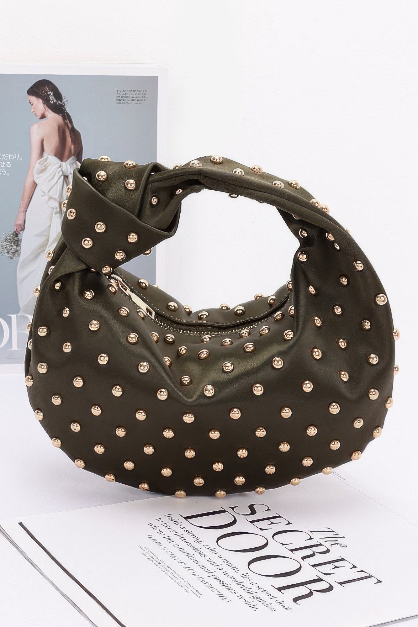 Satin Metal Studded Hobo Bag - Wear Arielle