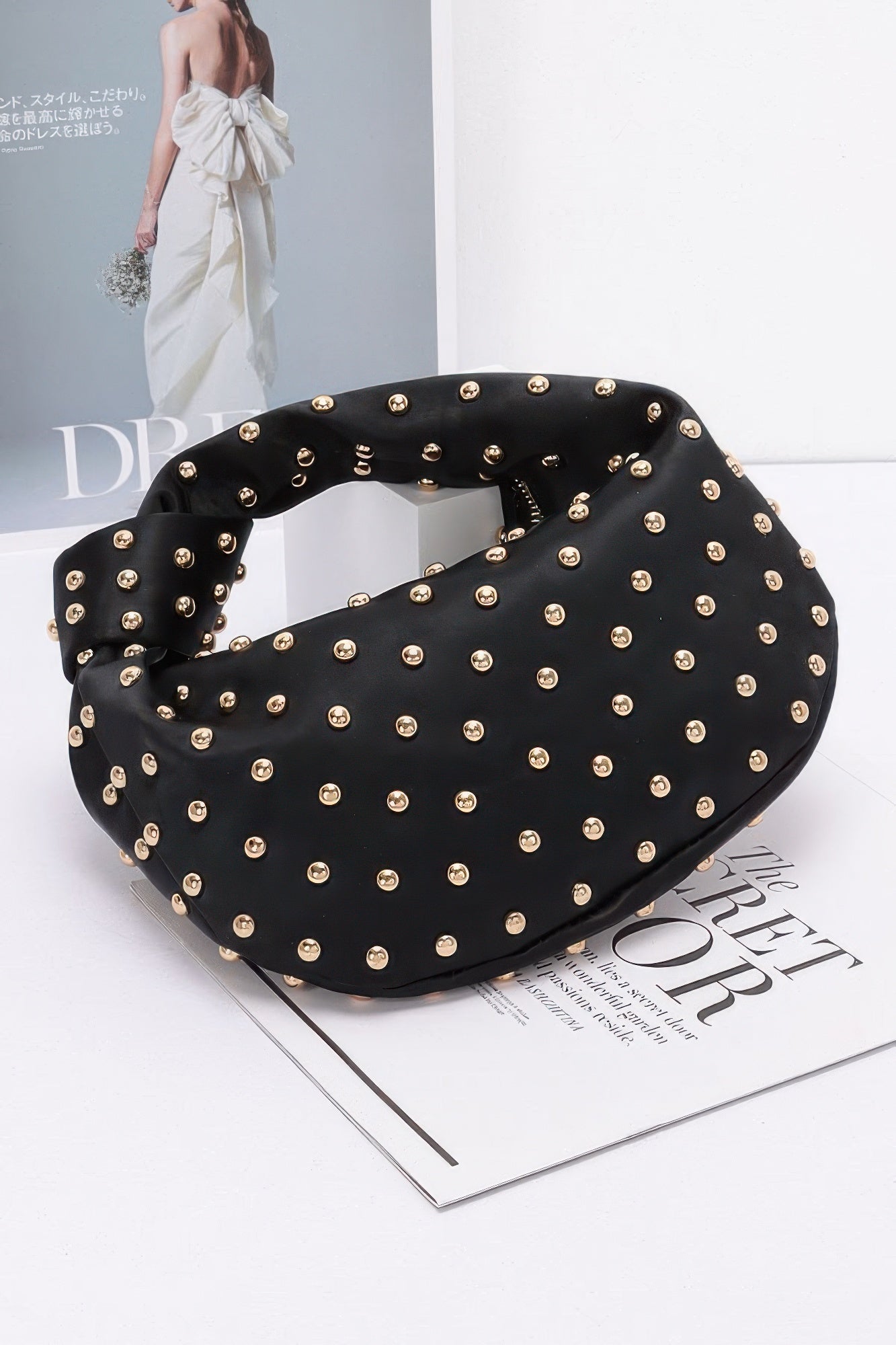Satin Metal Studded Hobo Bag - Wear Arielle