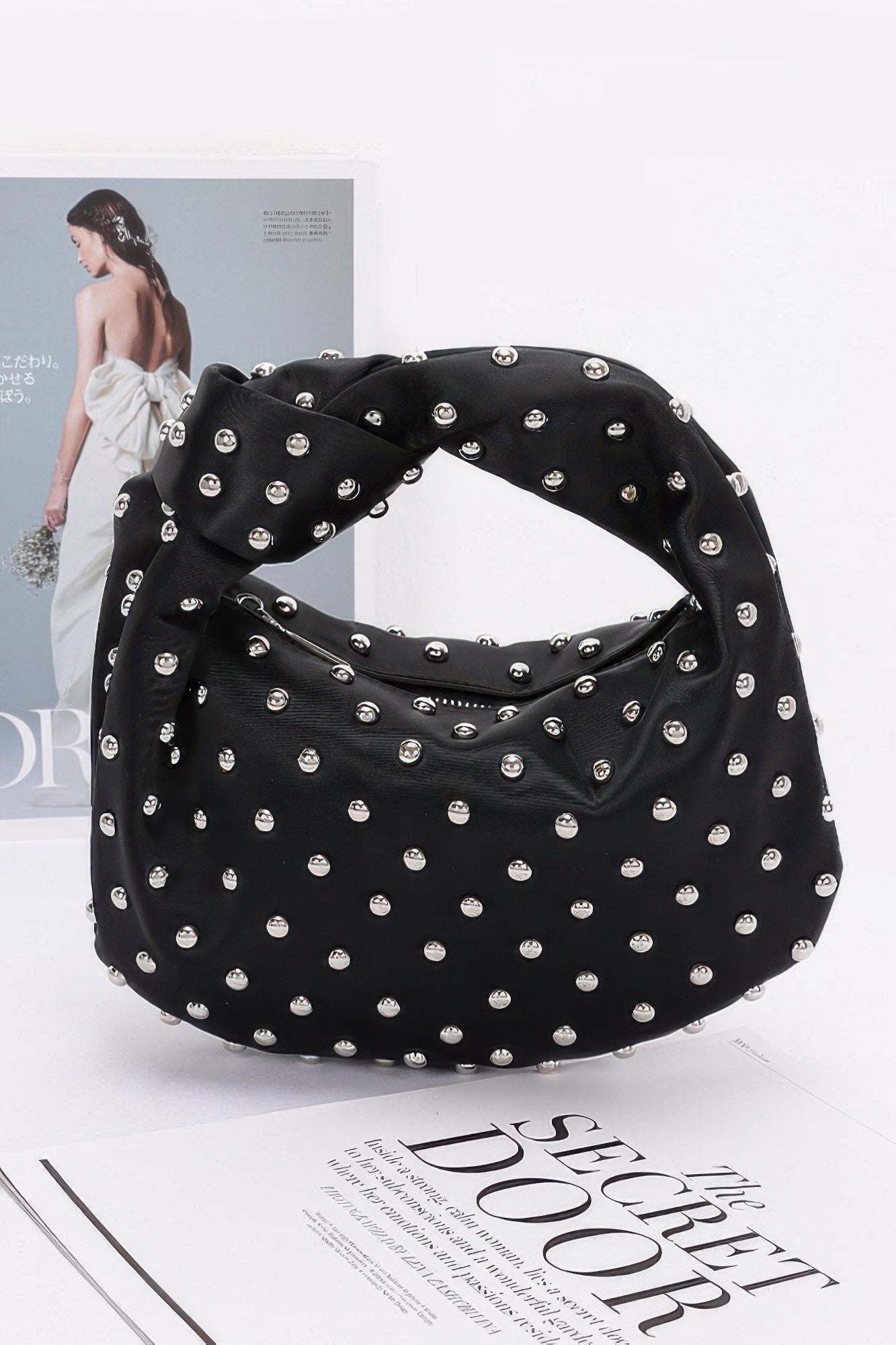 Satin Metal Studded Hobo Bag - Wear Arielle
