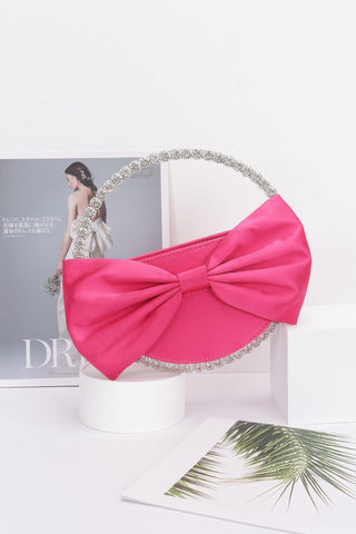 Satin Ribbon Round Rhinestone Metal Clutch - Wear Arielle