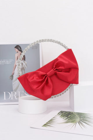 Satin Ribbon Round Rhinestone Metal Clutch - Wear Arielle
