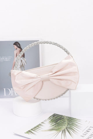 Satin Ribbon Round Rhinestone Metal Clutch - Wear Arielle