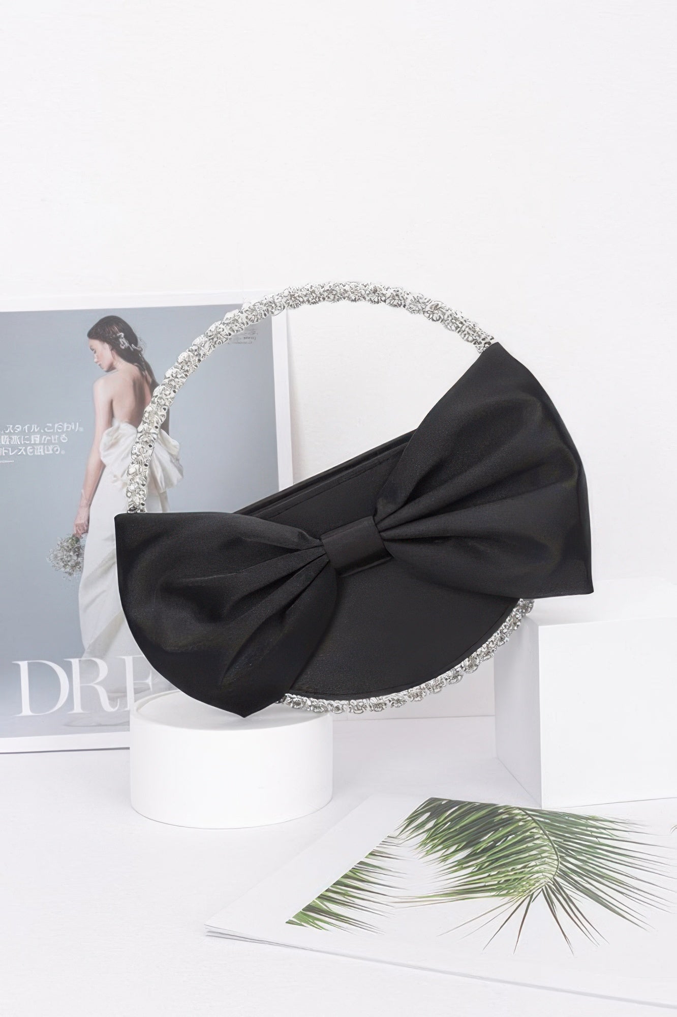 Satin Ribbon Round Rhinestone Metal Clutch - Wear Arielle