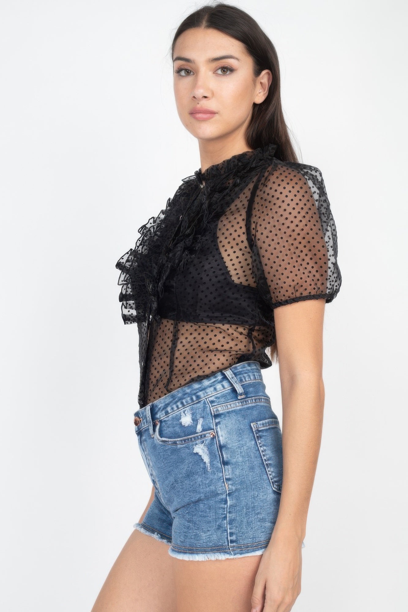 Sheer Ruffle - trim Dot Top - Wear Arielle