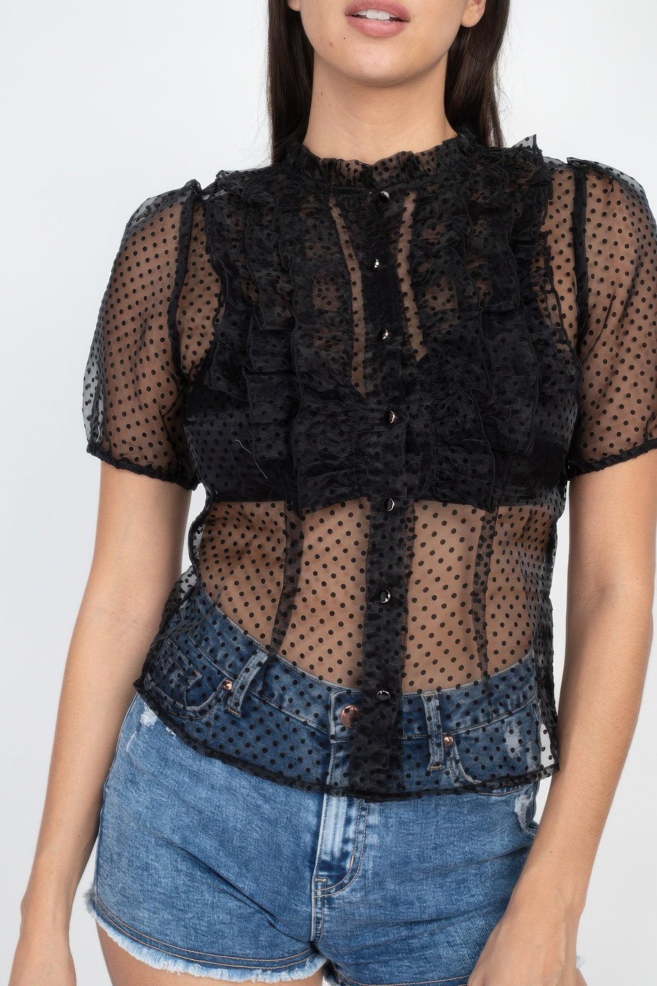 Sheer Ruffle - trim Dot Top - Wear Arielle