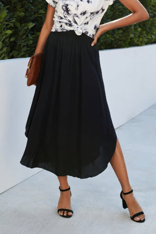 Shirred Waist Asymmetrical Hem Flared Skirt - Wear Arielle