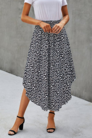 Shirred Waist Asymmetrical Hem Flared Skirt - Wear Arielle