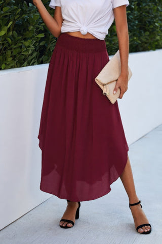 Shirred Waist Asymmetrical Hem Flared Skirt - Wear Arielle