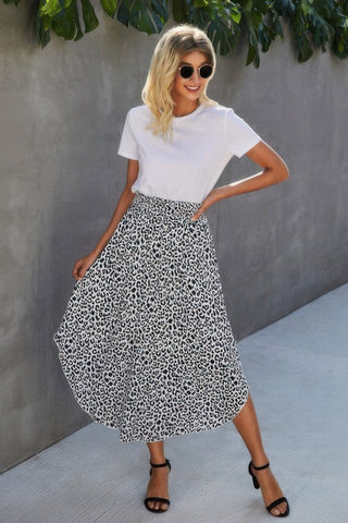 Shirred Waist Asymmetrical Hem Flared Skirt - Wear Arielle