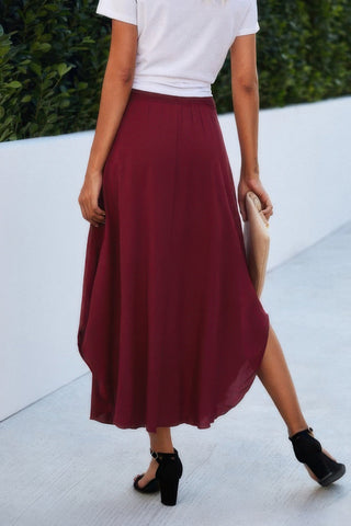 Shirred Waist Asymmetrical Hem Flared Skirt - Wear Arielle