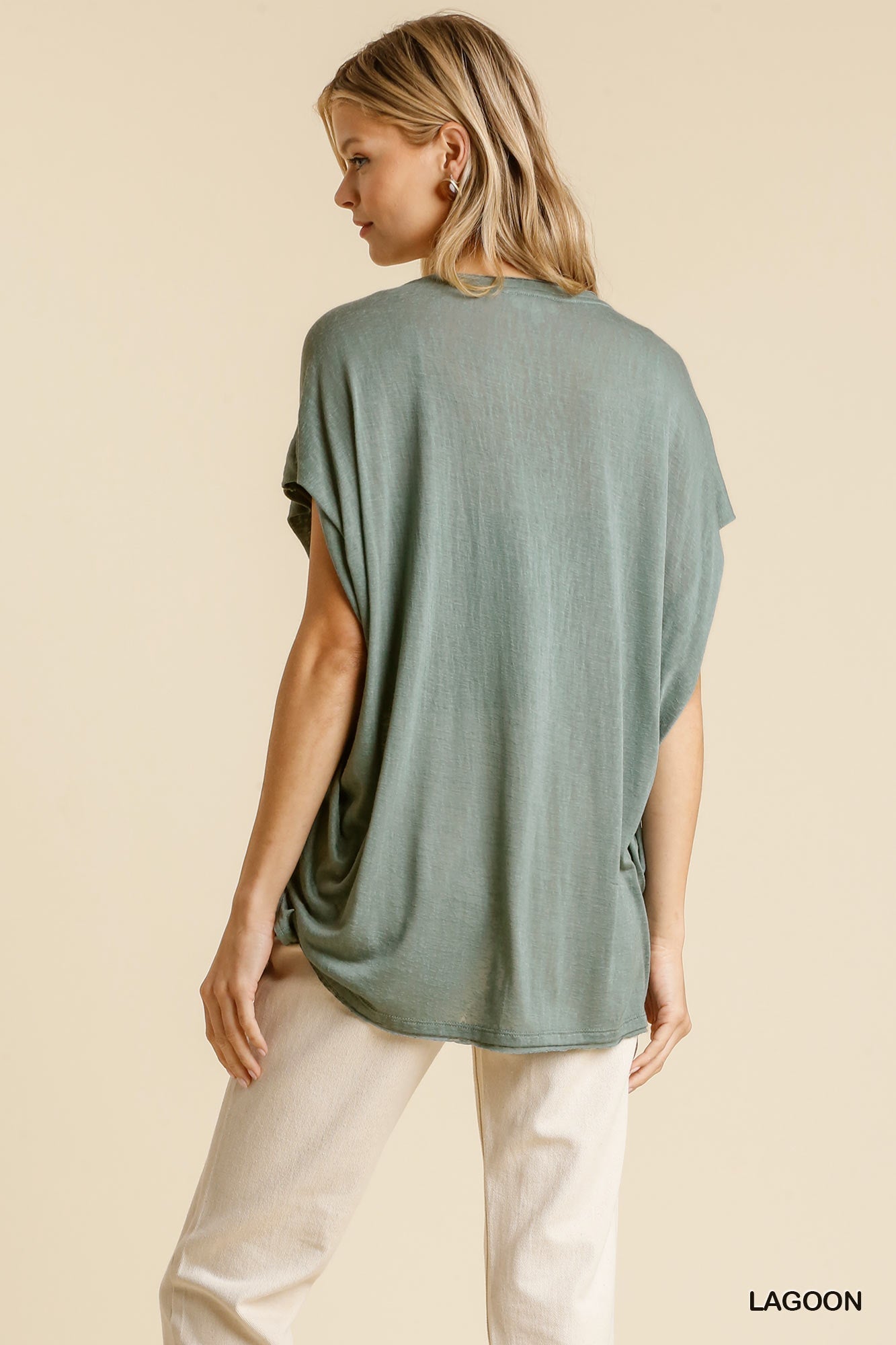 Short Sheer Dolman Sleeve Scoop Neck Top With Side Slit - Wear Arielle