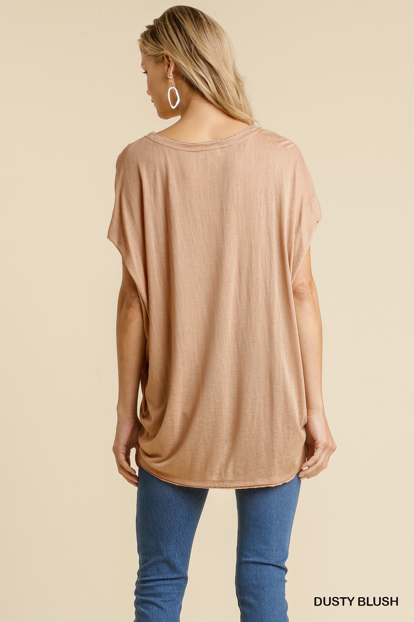 Short Sheer Dolman Sleeve Scoop Neck Top With Side Slit - Wear Arielle