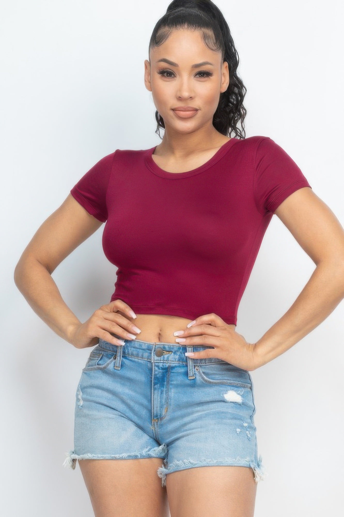 Short Sleeve Roundneck Crop Top - Wear Arielle