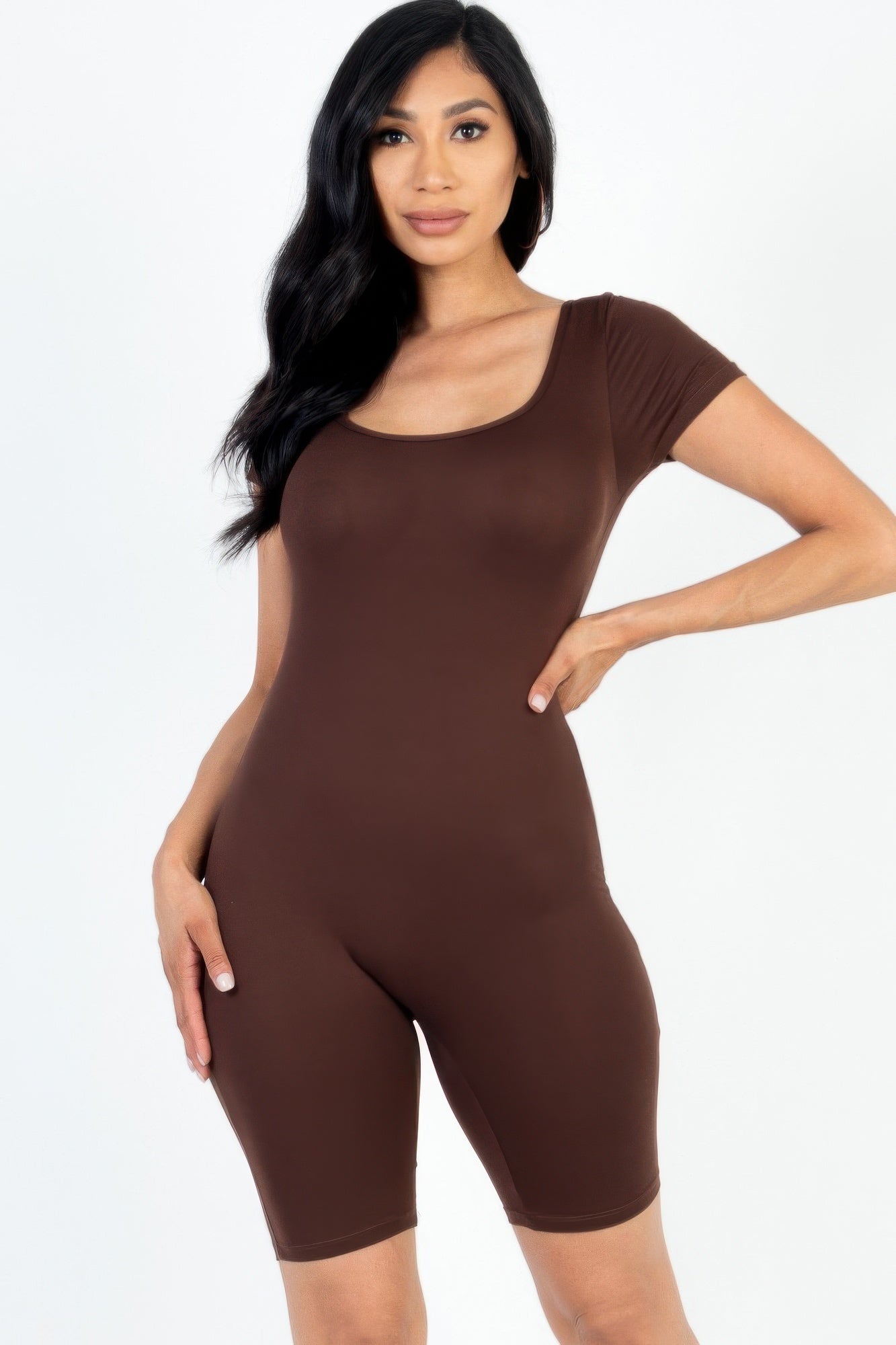 Short Sleeve Scoop Neck Bodycon Romper - Wear Arielle
